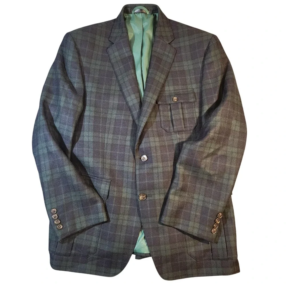 Vintage Blackwatch Tartan IZOD Blazer Mens 40s Plaid Wool Sport Coat Jacket